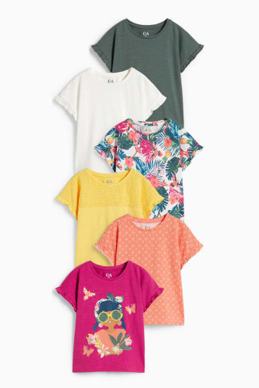 Kinder Mädchen - Multipack 6er - Kurzarmshirt - dunkelrosa