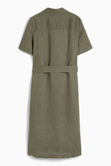 Donna - Vestito a blusa di lino - verde scuro