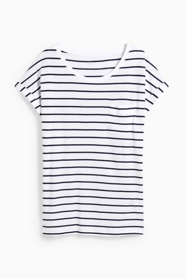 Dames - T-shirt - gestreept - donkerblauw / wit