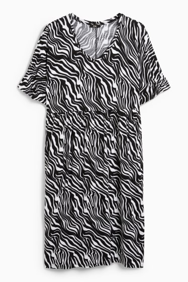 Damen - Kleid mit V-Ausschnitt - gemustert - schwarz / weiß