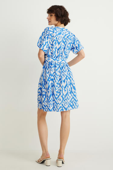 Femmes - Robe portefeuille - à motif - bleu / blanc