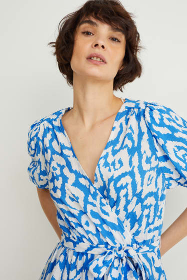 Femmes - Robe portefeuille - à motif - bleu / blanc