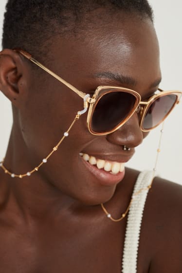 Damen - Set - Sonnenbrille und Brillenkette - 2 teilig - gold