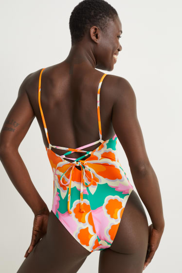 Femei - Costum de baie - vătuit - LYCRA® XTRA LIFE™ - cu flori - portocaliu
