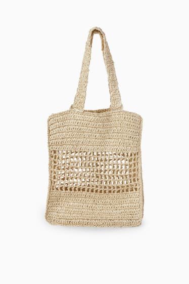 Dames - Tas van stro - beige