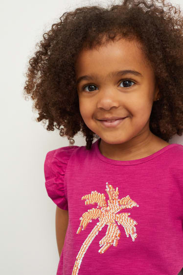 Kinder Mädchen - Kurzarmshirt - Glanz-Effekt - dunkelrosa