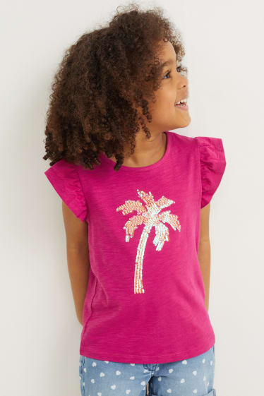 Kinder Mädchen - Kurzarmshirt - Glanz-Effekt - dunkelrosa