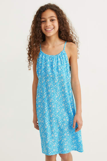 Bambine - Vestito - a fiori - blu / bianco