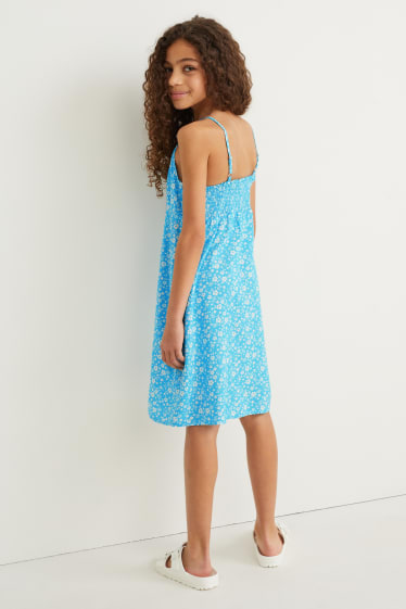 Bambine - Vestito - a fiori - blu / bianco