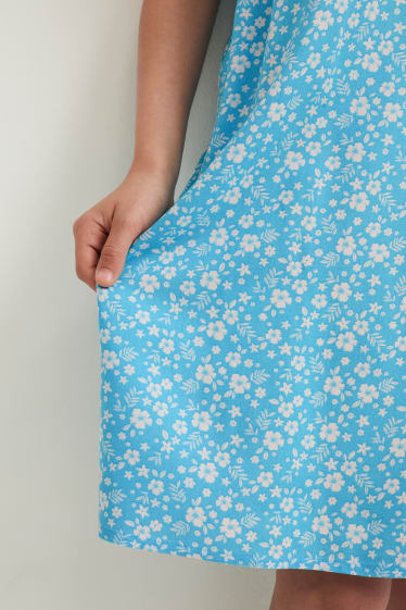 Bambine - Vestito - a fiori - blu / bianco