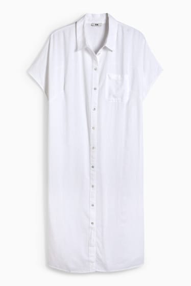 Donna - Vestito a camicia - misto lino - bianco