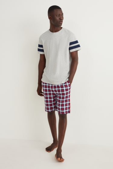 Herren - Pyjamashorts - kariert - dunkelblau