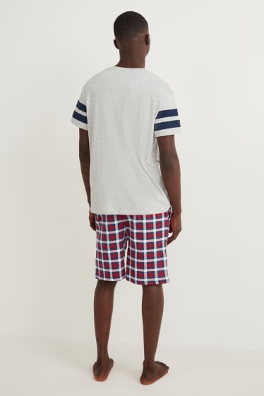 Herren - Pyjamashorts - kariert - dunkelblau