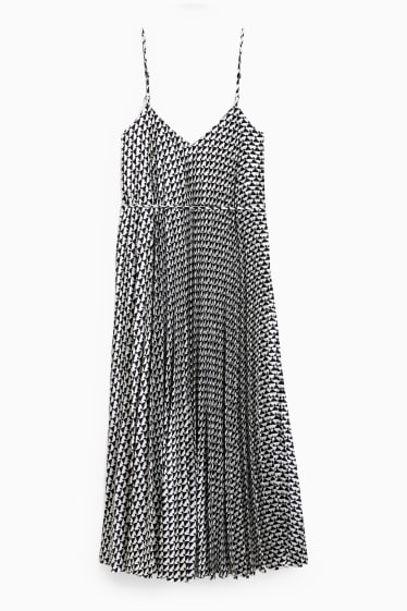 Women - Plissé dress - patterned - black / white