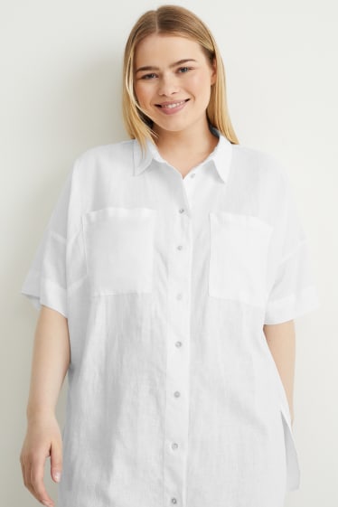 Damen - Bluse - Leinen-Mix - weiß