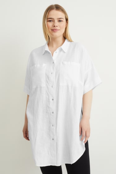 Damen - Bluse - Leinen-Mix - weiß