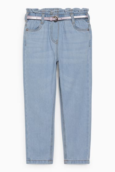 Kinderen - Paperbag jeans met riem - comfort fit - jeansblauw