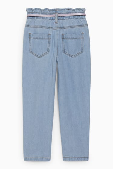 Kinderen - Paperbag jeans met riem - comfort fit - jeansblauw