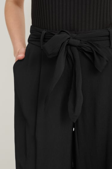 Donna - Pantaloni di stoffa - vita alta - palazzo - nero