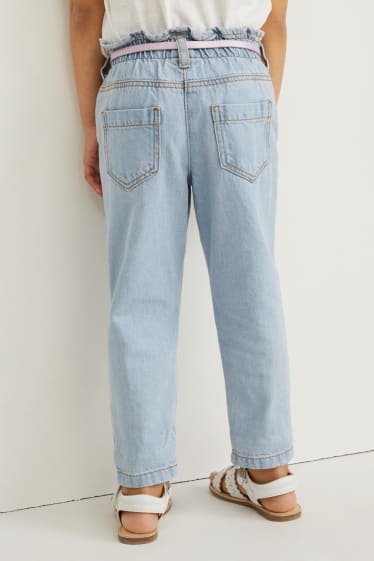 Kinderen - Paperbag jeans met riem - comfort fit - jeansblauw