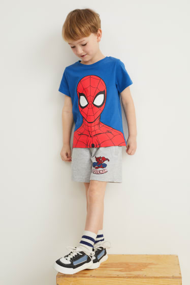 Kinderen - Spider-Man - set - 2 T-shirts en sweatshort - donkerblauw