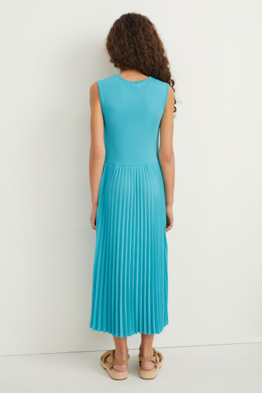 Children Girls - Dress - pleated - dark turquoise