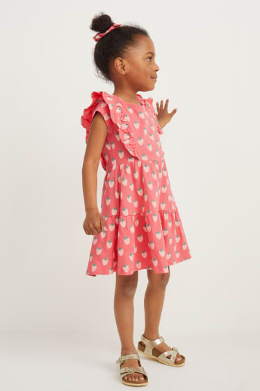 Dzieci - Zestaw - sukienka i gumka do włosów owijka - 2 części - różowy
