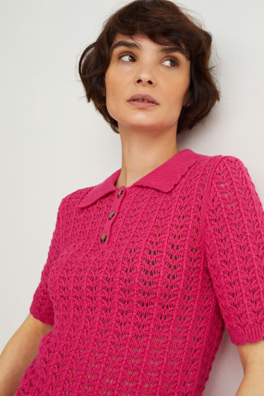 Damen - Strick-Poloshirt - pink