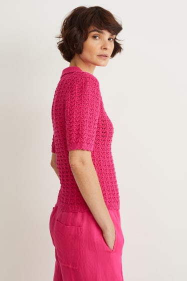Damen - Strick-Poloshirt - pink