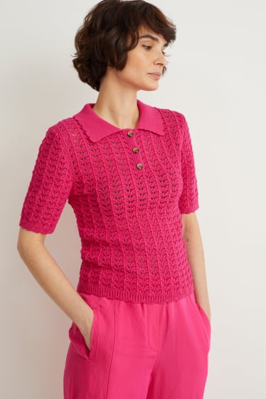 Damen - Strick-Poloshirt - pink