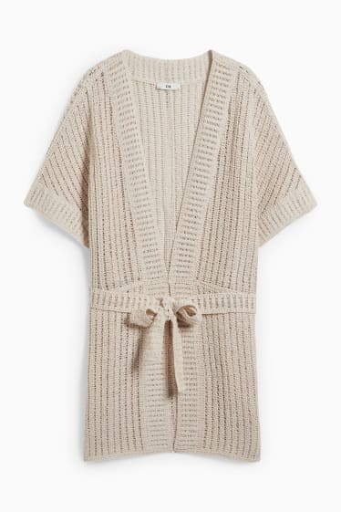 Women - Knitted poncho - light beige