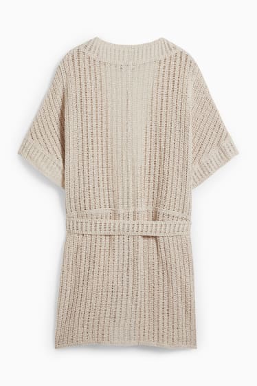 Women - Knitted poncho - light beige