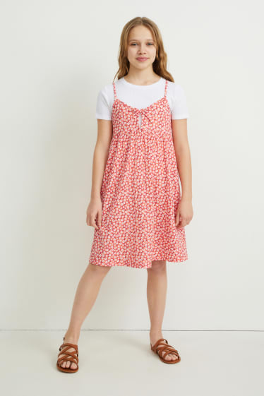 Bambine - Set - maglia a maniche corte e vestito - 2 pezzi - bianco