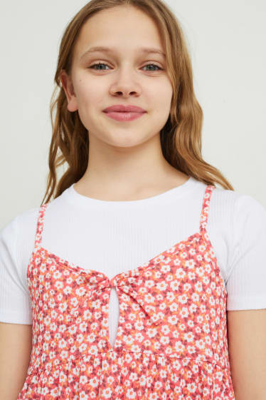 Bambine - Set - maglia a maniche corte e vestito - 2 pezzi - bianco