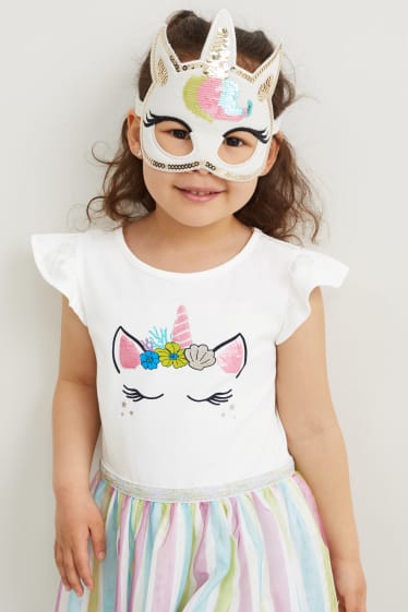 Kinderen: meisjes - Eenhoorn - set - jurk en masker - 2-delig - wit