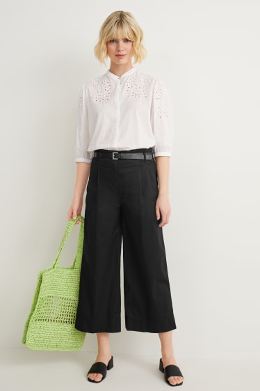 Women - Cloth trousers - high waist - wide leg - black