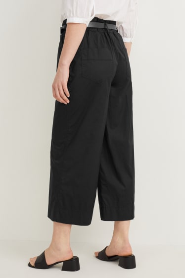 Femei - Pantaloni de stofă - talie înaltă - wide leg - negru