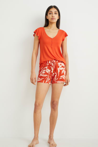 Dames - Viscose pyjamashort - met patroon - oranje