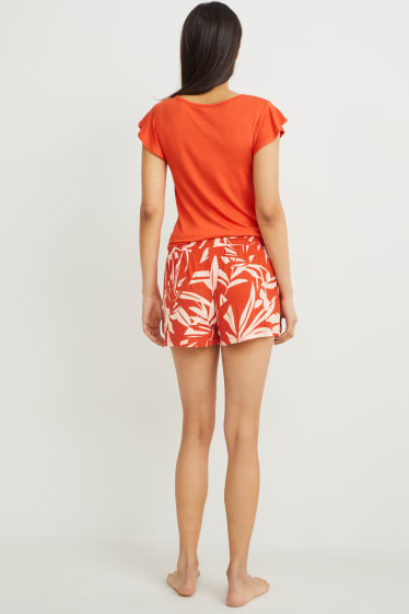 Dona - Pantalons curts de pijama de viscosa - estampats - taronja