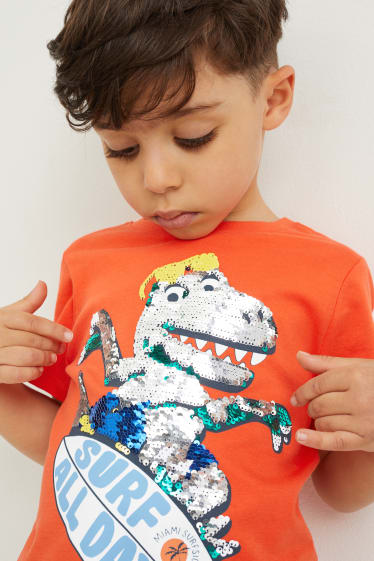 Enfants garçons - Dinosaure - T-shirt - matière brillante - orange