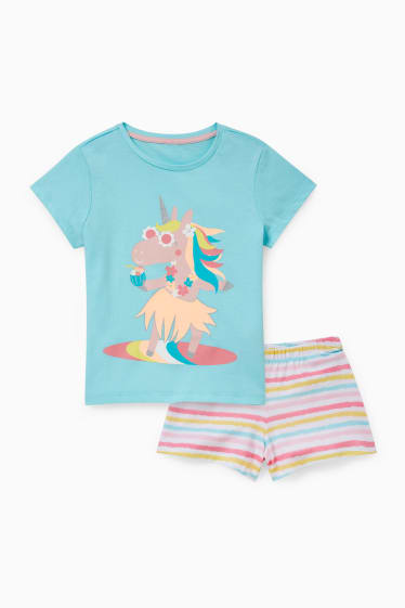 Kinder Mädchen - Einhorn - Shorty-Pyjama - helltürkis