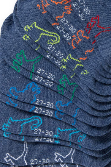 Enfants garçons - Lot de 7 paires - dinosaures - chaussettes à motif - bleu clair-chiné