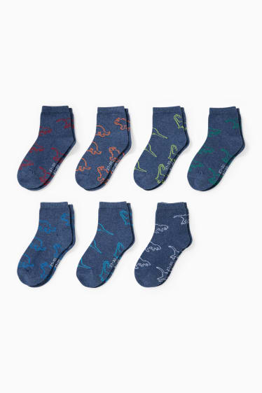 Enfants garçons - Lot de 7 paires - dinosaures - chaussettes à motif - bleu clair-chiné