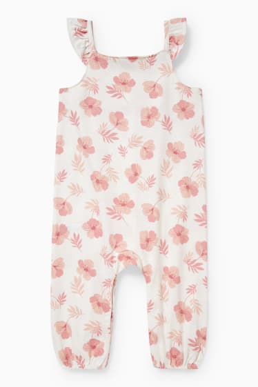 Bebeluși - Salopetă bebeluși - cu flori - alb-crem