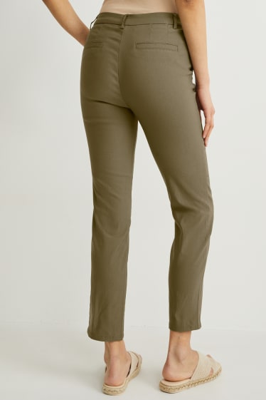 Kobiety - Spodnie materiałowe - średni stan - slim fit - ciemnozielony