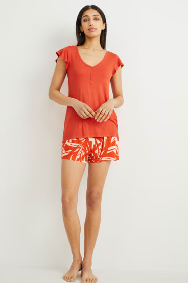 Femmes - Haut de pyjama en viscose - orange foncé
