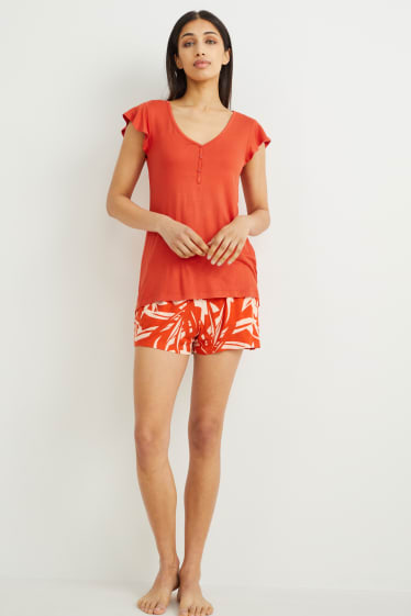 Dames - Viscose pyjamashirt - donker oranje