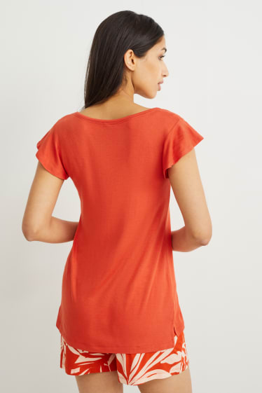 Dames - Viscose pyjamashirt - donker oranje