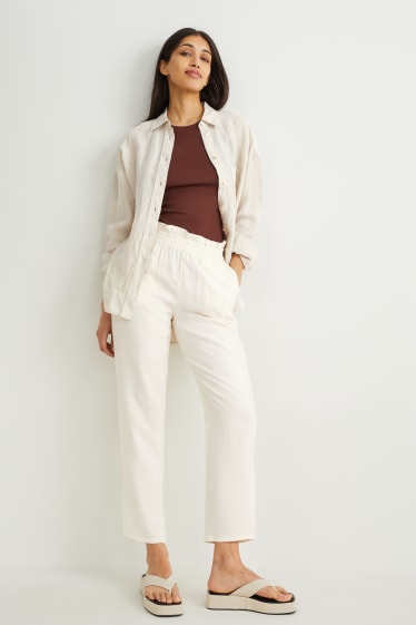 Women - Cloth trousers - mid-rise waist - relaxed fit - cremewhite
