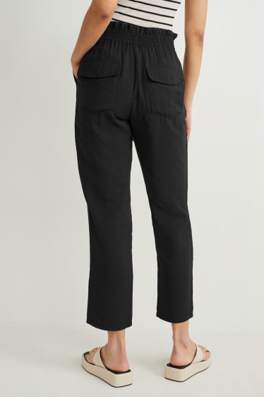 Dámské - Plátěné kalhoty - mid waist - relaxed fit - černá